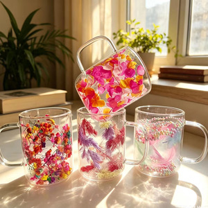 <b>Double</b>-<b>Walled</b> Glass Dried Flower Cup With Handle High Borosilicate Heat Resistant Tea Coffee <b>Mug</b> For Home Use - Product Image 4