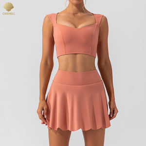 بيع بالجملة نايلون/سبانديكس ملابس تنس مع شورت نسائي للياقة البدنية صالة ألعاب تمارين اليوغا التنورات الرياضية طقم من قطعتين - Product Image 1