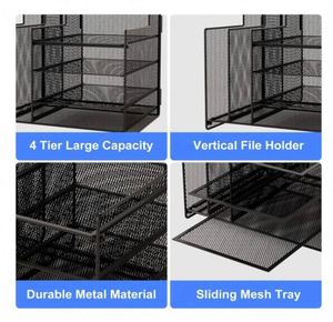 Desk Organizer with <b>File</b> Holder 5-Tier Paper Letter Tray Organizer with Sliding <b>Drawer</b> and 2 Pen Holder Mesh <b>File</b> Organizer - Product Image 6