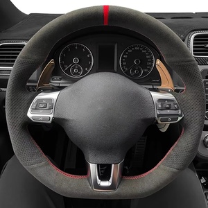 Protector personalizado para <span class=keywords><strong>volante</strong></span> de coche, ante negro para Volkswagen <span class=keywords><strong>Golf</strong></span> 6 GTI MK6 VW Polo GTI Scirocco R Passat CC r-line 2010 - Product Image 4