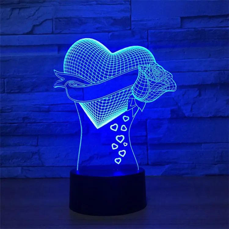 3D Illusion rose flower Night Lighting Touch Botton 7 Color Change Decor LED Lamp