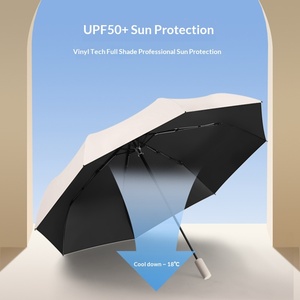 Parapluie pliant en acier triple, anti-UV UPF 50+, avec poignée en caoutchouc noir assortie, pour hommes et femmes, double usage - Product Image 3