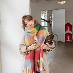 Écharpe longue arc-en-ciel d'hiver pour femmes, populaire sur Instagram, mignonne, pour étudiantes, tout-aller, épaissie, à carreaux, respirante, séchage rapide - Product Image 3