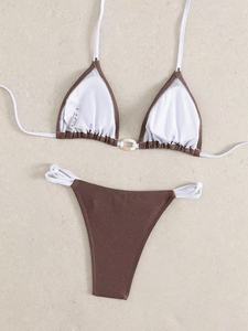 TW 2026 Set <span class=keywords><strong>Bikini</strong></span> Wanita Model Halter Berlubang Motif Titik Dua Potong Tanpa Punggung Seksi dengan Thongs, Pakaian Renang Modis dan Trendi untuk Wanita - Product Image 6