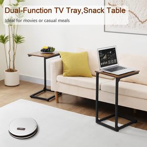 Set of 2 C Shaped <strong>Side</strong> <strong>Tables</strong> <strong>Skinny</strong> Thin Sofa <strong>Tables</strong> for Small Space Living Room Bedroom Bedside Rustic Brown - Product Image 1
