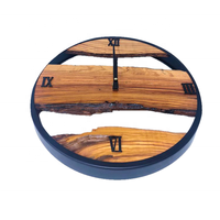 Jam Dinding Bundar Analog Unik Bergaya Art Deco dari Kayu Zaitun dan Logam, Beroperasi dengan Baterai Kuarsa, Tanpa Suara, Jarum Tunggal, untuk Ruang Tamu