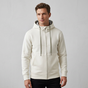 Sweat-shirt à capuche zippé pour homme, blanc, lourd, coupe classique, en coton French Terry, décontracté, pour l'automne, OEM, sweats à capuche entièrement zippés - Product Image 2