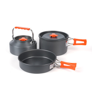 Juego de Utensilios de Cocina para Acampar al Aire Libre, 3 Piezas, Sartén Antiadherente de Aluminio, Olla, Hervidor, Juego de Cocina para Senderismo y Picnic, Personalizado OEM, Portátil - Product Image 1