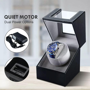 Automatic Rotation Single <b>Watch</b> Winder Box Leather Storage Display PU Wood Shell Black <b>Case</b> Box Gift - Product Image 3