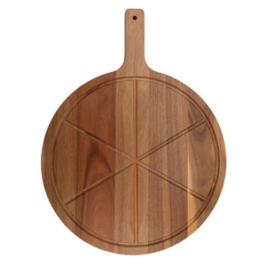 Tabla de pizza redonda de madera de acacia con asa para cortar carne, pizza y queso en la cocina - Product Image 1
