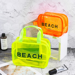 Bolsa de maquillaje con cremallera impermeable de color gelatina con logotipo personalizado, bolsa de baño de playa de PVC transparente, bolsa de cosméticos - Product Image 1