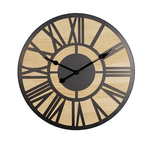 ART NEST Oldtown Farmhouse Rustic Industrial Style Black Metal and Wood <b>Large</b> Noiseless Wall <b>Clock</b> - Product Image 1