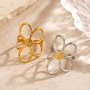 Thời trang rỉ sét bằng chứng hấp dẫn hàng ngày ngón tay trang sức thời trang thép không gỉ kim loại rỗng hoa Chic có thể điều chỉnh phụ nữ mở vòng - Product Image 3