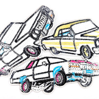 Patch brodé de voiture classique à sequins style rétro américain pour vestes, sacs, chapeaux, décoration de mode DIY
