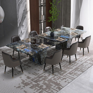 Mesa de Comedor de Mármol Azul Esmeralda, <span class=keywords><strong>Rectangular</strong></span>, Juego de Mesa y Sillas de Comedor de Lujo y Alta Gama - Product Image 1