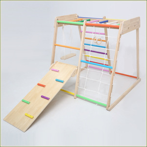 8-in-1 Indoor Playground Jungle Gym for Toddlers Wood Climbing Toys with Slide Monkey Bar <b>Swing</b> Wood Rope Ladder Climbing <b>Frames</b> - Product Image 2