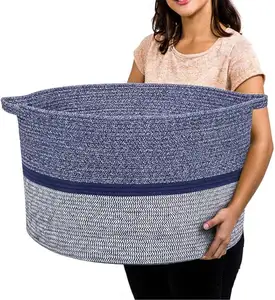 Large Cotton Rope Basket Hand Woven Baby Laundry Blanket Basket Nursery Storage Bin Round Woven Basket Decor Clothes Hamper