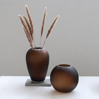 Vases en verre soufflé à la bouche Bixuan Smoky Amber, décoratifs, à lignes côtelées givrées, porte-fleurs, décoration de centre de table pour la maison et l'hôtel