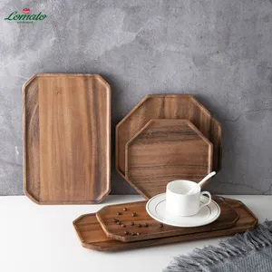 Japanische Art Bulk Solid Serviert ablett achteckige Platte rechteckige Holz Trocken frucht Tee Essen Tablett Chinesisches Geschenk Akazien holz Tablett