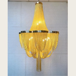 <span class=keywords><strong>Lustre</strong></span> LED post-moderne de luxe léger pour salon, grand modèle à pampilles en chaîne d'aluminium, trois couleurs à intensité variable, finition Or/Argent - Product Image 3