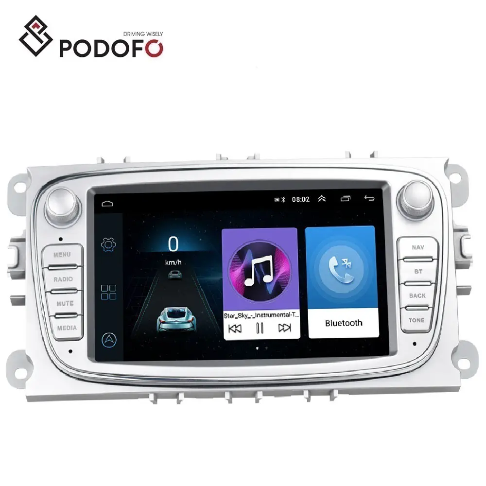 Podofo Radio mobil, Android 13 Double Din Android 7 inci Stereo GPS WiFi BT FM RDS untuk Ford/Focus/Mondeo