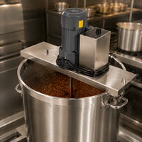 Commerciële sausbereidings-emmer met mixer voor tomatensaus, pastasaus, hotels, buffetten en foodservice; leverancier van apparatuur.