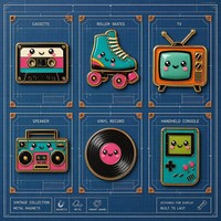 Aimants de réfrigérateur personnalisés en alliage de zinc émaillé rigide, style rétro et mignon, motifs Cassette, TV, Boombox, Vinyle, Console de jeu, Souvenir, Vente en gros