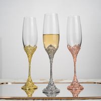 Set Kotak Hadiah Mewah Logo Kustom, Gelas Sampanye Pernikahan Kristal Berlian Perak Antik Berongga Warna Rose Gold