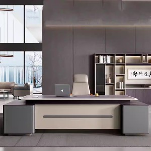 Sang trọng Giám đốc điều hành độc đáo L hình dạng kính bàn Ông Chủ bàn điều hành đứng màu đen bàn điều hành - Product Image 1