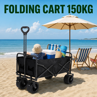 Chariot de plage pliable avec grandes roues, capacité 150 kg, roues pour sable, chariot utilitaire familial pour le camping en plein air