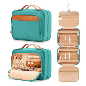 Elegant Hanging <b>Travel</b> Makeup and Jewelry Organizer <b>Toiletry</b> <b>Bag</b> for Women with 3 Spacious Compartments - Product Image 1