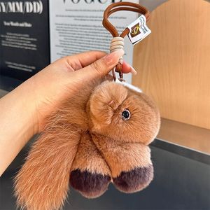 Haute qualité en gros luxe réel Rex lapin fourrure cheval en peluche porte-clés pendentif personnalisé chevaux en peluche jouets en peluche pour cadeau - Product Image 3