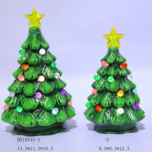 Seramik yılbaşı ağacı dekoratif LED ışık yeşil 3 set