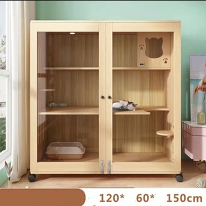 กรงแมวทำจากไม้แข็งแรงทนทานสำหรับบ้านแมวนอกบ้านบ้านแมวกรงแมวทำความสะอาดด้วยปุ่มสำหรับบ้านสัตว์เลี้ยงทำจากแก้ว - Product Image 5