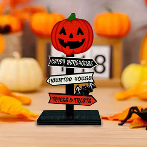 Panneau décoratif d'Halloween en bois, tête de citrouille effrayante, décoration de table pour farces, 8x4x14CM, LED blanc chaud pour la maison et la maison hantée - Product Image 4