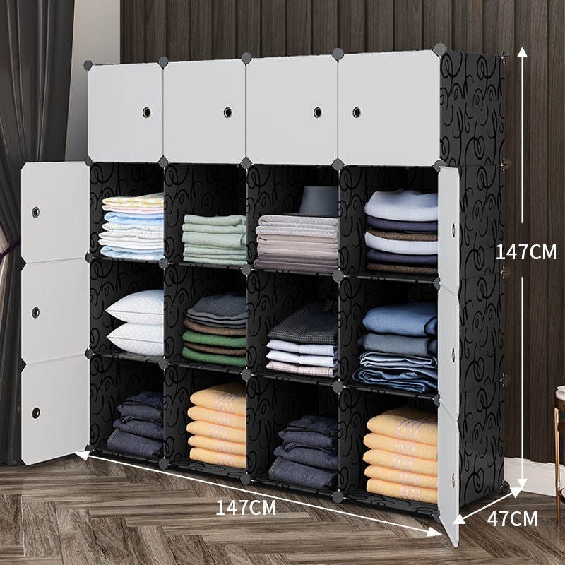 Armadio Portatile A Cubi – 16 Scomparti, Plastica Bianca, Con Appendiabiti E Adesivi