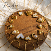 Collar con Colgante de Concha Natural con Lazo de Corazón, Chapado en PVD de 18k, Acero Inoxidable 316L, Joyería de Verano de Alta Calidad, Resistente al Agua, RINHOO