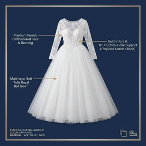 Nuevos Vestidos <span class=keywords><strong>de</strong></span> <span class=keywords><strong>Novia</strong></span> <span class=keywords><strong>de</strong></span> Encaje Estilo Princesa al Por Mayor Elegantes para Boda <span class=keywords><strong>Civil</strong></span> - Product Image 2
