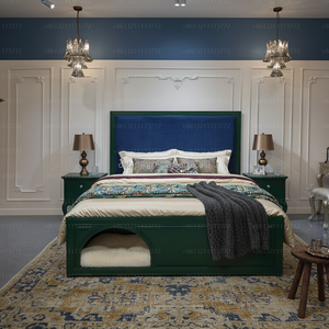 Cadre de lit capitonné de luxe moderne, taille King, avec rangement pour animaux de compagnie, ensemble de meubles de chambre personnalisé - Product Image 1
