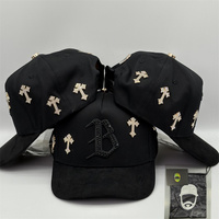 Gorra de Béisbol Estilo Urbano Mexicano con Pedrería, Cruz, Logo Bling B, Diseño Desgastado, Cierre a Presión, Hip Hop
