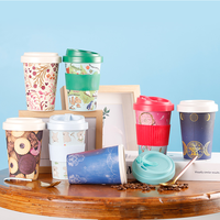 Tazas de Fibra de Bambú Reutilizables con Logotipo Personalizado Ecológicas al por Mayor, Tazas para Bebidas de Café, Taza de Viaje con Tapa y Funda de Silicona
