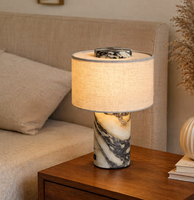 Lampe de table sans fil de luxe en marbre, rechargeable, à intensité variable par toucher, avec abat-jour en lin, pour chevet et bureau, vente en gros