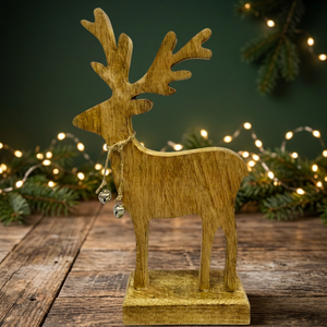 Handmade Wooden <b>Reindeer</b> Figure Rustic <b>Christmas</b> <b>Decor</b> Animal Sculpture Tabletop Display Living Room Decoration 1PC - Product Image 4