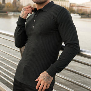 <span class=keywords><strong>Polo</strong></span> sportiva estiva da uomo Casual con collo alto elastico a righe verticali a maniche lunghe da uomo - Product Image 2