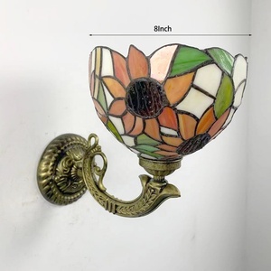 LongHuiJing 8Inch Sunflower Stained Glass <b>Wall</b> Light Vintage Tiffany <b>Wall</b> Mount Lamp Bedroom <b>Sconces</b> Home Table Lamp - Product Image 6