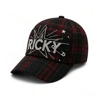 Gorra de Béisbol Retro a Cuadros Rojos y Negros con Estampado de Diamantes y Estrella de Cinco Puntas, Gorra de Estilo Dad para Hombre y Mujer