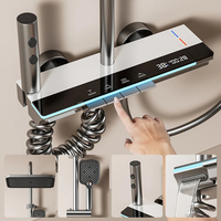 Ensemble de douche mural intelligent numérique 4 fonctions avec jets de massage, finition aluminium chromé brossé, thermostatique