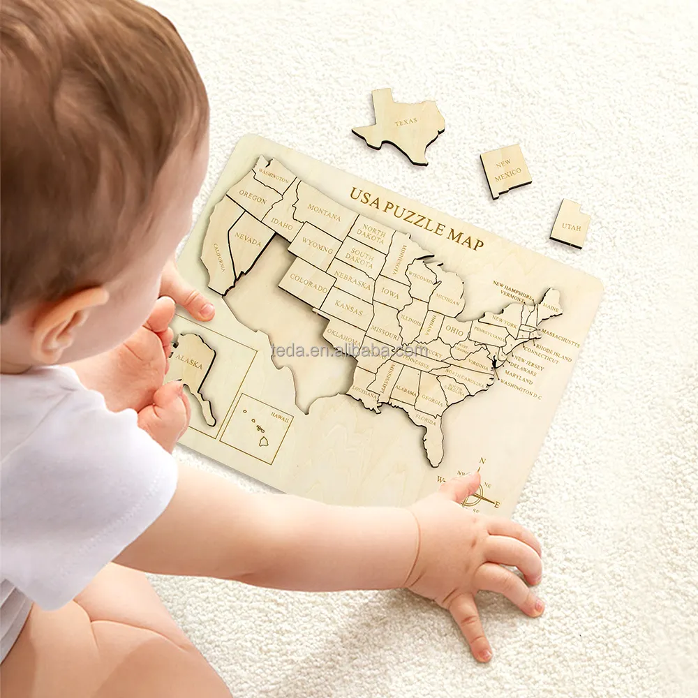 Custom Rustic USA Travel Map laser cut United States Educational Map puzzle toy for kids learning