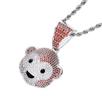 Chaîne à maillons boule hip-hop plaquée or pour homme avec pendentif singe mignon en laiton et zircon 5A