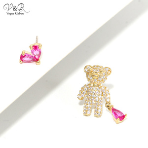 V & R Mode Bijoux Saint Valentin Cadeaux Plaqué <span class=keywords><strong>Or</strong></span> Mignon Coeur <span class=keywords><strong>Ours</strong></span> En Cristal <span class=keywords><strong>Boucle</strong></span> <span class=keywords><strong>D</strong></span>'oreille Pour Les Femmes - Product Image 2